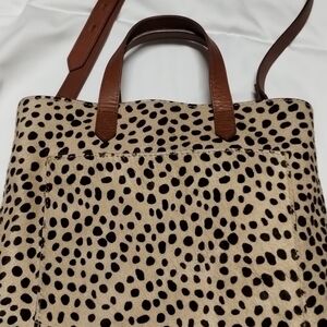 Spotted Calf Hair Tote with Brown Leather Handles By Madewell
